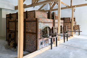 Crematorium building in Dachau concentration camp in Munich Ger