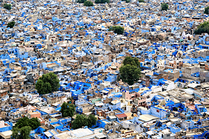 Cityscape view of blue houses in Jodhpur Rajasthan in India