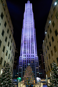 Rockefeller Center shines bright at night in Manhattan New York