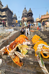 Cremation rites along the river Ganges in Varanasi India