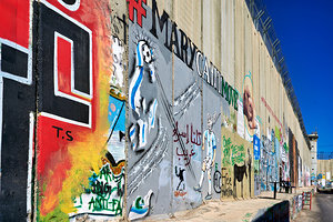 West bank separation wall with street art in Bethlehem Jerusale