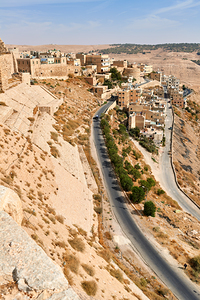 Kerak Castle shows the land and buildings around it in Jordan