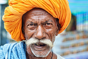Old man in Bundi Rajasthan showing traditional culture and attir