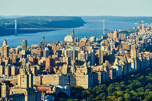 View of upper west side and george washington bridge in manhatta