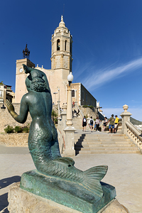 Sitges Catalunya Spain. Sculpture of the Queen of the Seas by Pedro Jimenez Corona on Mazatlans Malecon