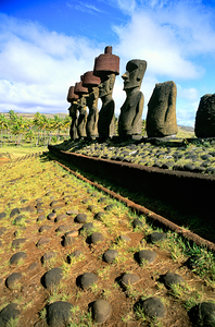 Ancient Moai statues stand tall on Easter Island.