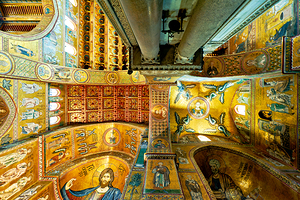 Beautiful view of the golden mosaics in Duomo di Monreale in Sic by Marco Brivio