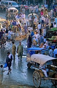 Vibrant street market scene in Lahore Pakistan during the day