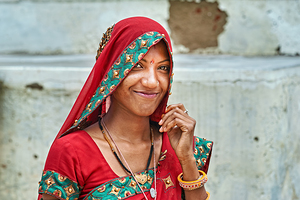 Portrait of a woman in traditional dress in Mandawa Rajasthan