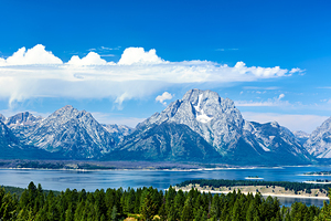 Mountains and lake in Grand Teton National Park during day