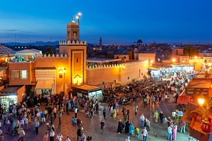 Sunset at Djema el Fna square in Marrakesh Morocco