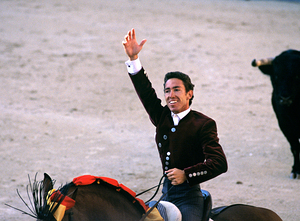 Bullfighter on horseback at las ventas in madrid