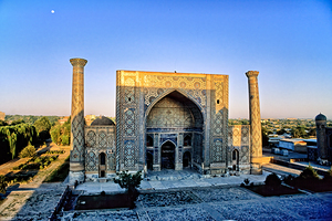 Historic building in Khiva during sunset in Uzbekistan