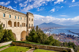 View of Naples and Mount Vesuvius from high ground in Campania