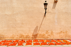 Dyed leather drying in the sun in Marrakesh Morocco