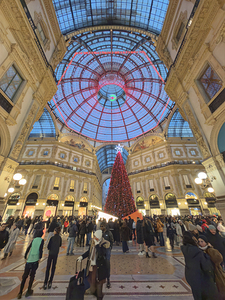 Milan. Italy. Festive Christmas Tree Illuminates Galleria Vittor