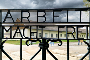 Entrance gate of Dachau concentration camp in Munich Germany