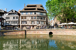 Colored timber houses by the water in Petit France district