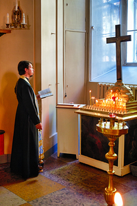 Prayer at transfiguration cathedral in st. petersburg
