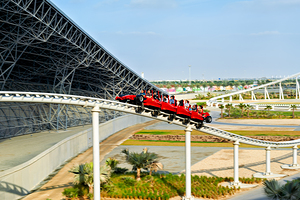 Ferrari World roller coaster ride in Abu Dhabi with guests