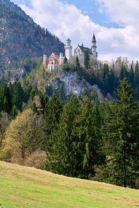 View of Neuschwanstein Castle from the base of the mountain in B