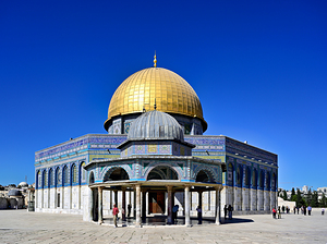 Historical site at Temple Mount with Dome of the Rock in Jerusal