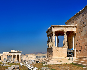 Erechtheion temple on Acropolis in Athens Greece under clear sky