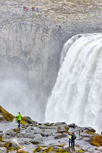 Waterfall view at Dettifoss in Iceland during foggy weather