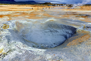 Hverir hot springs in Iceland show steam and geothermals