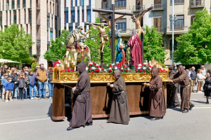 Procession during Easter Holy Week in Zaragoza Spain