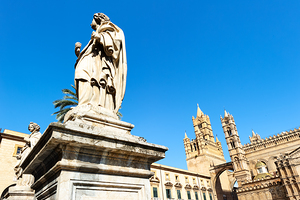 Palermo Cathedral shows statues under clear sky in Sicily by Marco Brivio