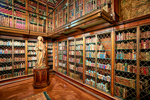 Visitors explore the Morgan Library and Museum in Manhattan New