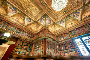 Library and museum interior shows detailed architecture in Manha