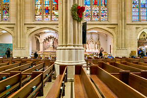 Visitors walk through St