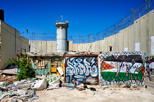 View of the west bank separation wall in Bethlehem with graffiti