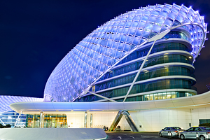 W Abu Dhabi   Yas Island hotel lights at night