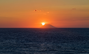 Sunset at Stromboli volcano in Tropea Calabria Italy