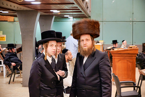 Orthodox Jews at prayer in Jerusalem near the Wailing Wall