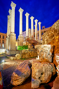 Roman Theatre ruins in Cordoba Andalusia at night