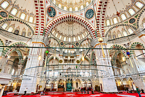 Fatih Mosque interior view in Istanbul Turkey