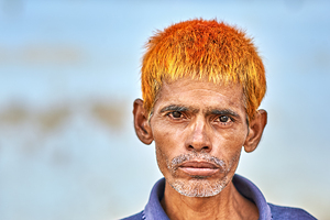 Portrait of a man in Mandawa Rajasthan India with bright hair