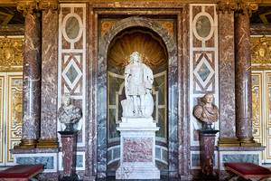 Statue and busts in the Palace of Versailles in Paris France