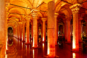 Exploring Basilica Cistern in Istanbul during evening hours