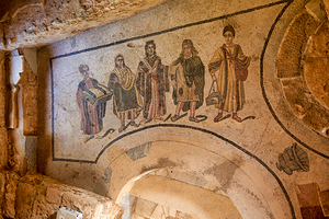 Mosaics showcasing figures at Villa Romana del Casale in Sicily