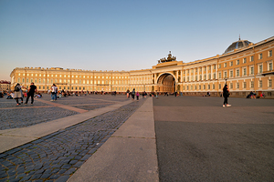 Visitors walk at the General Staff Building in Saint Petersburg