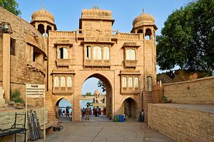 Exploring the gate to Gadisar Lake in Jaisalmer Rajasthan