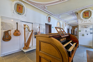 Musical instruments on display at St. Mang Abbey in Bavaria