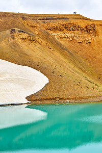 Visit to Krafla in Iceland near geothermal lake and mountains