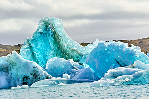 Glacial icebergs float in Jokulsarlon glacier lagoon in Iceland