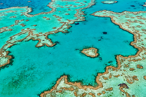 Aerial view of Heart Reef Great Barrier Reef Australia.